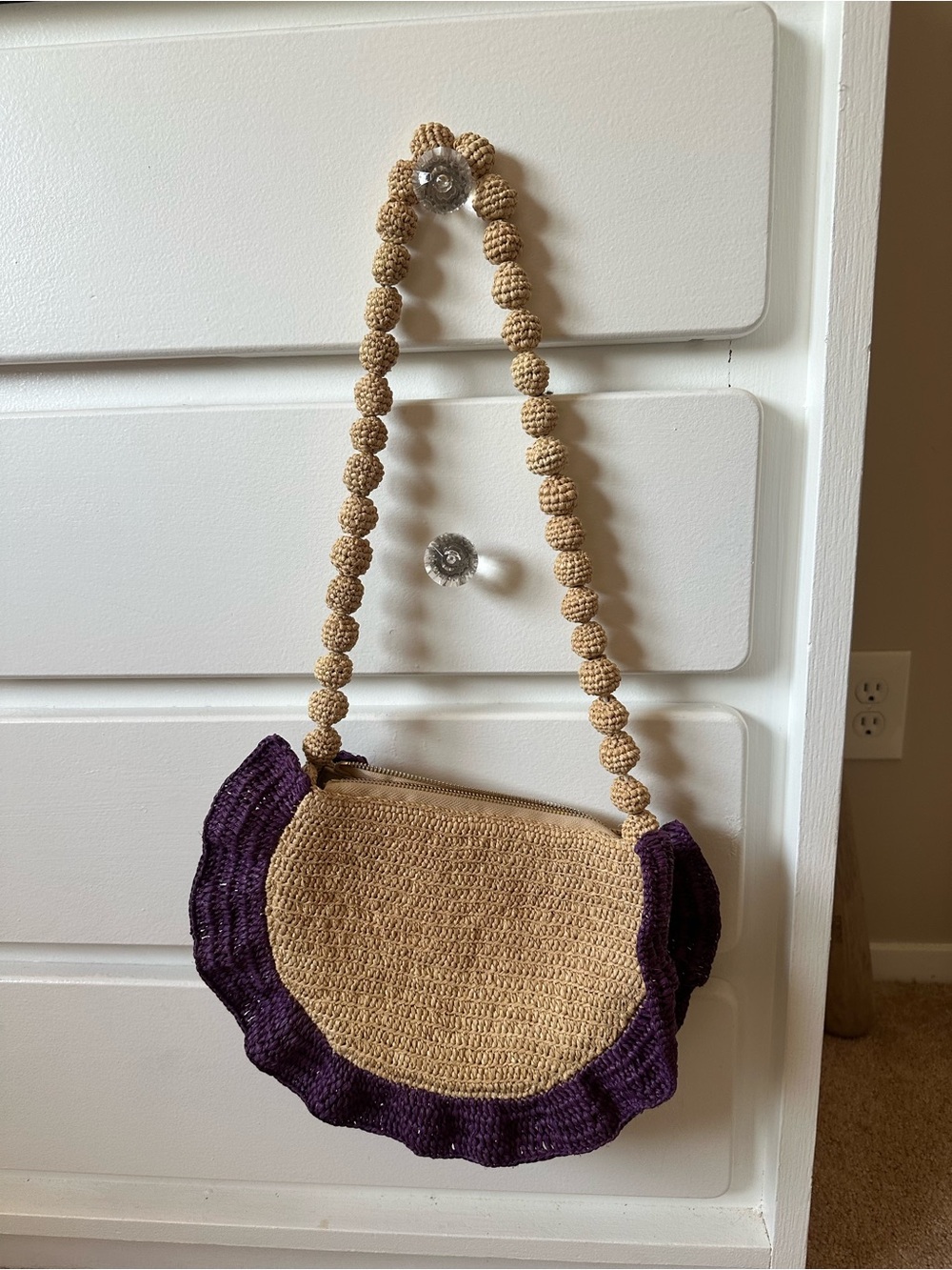 Sézane Millie pouch Tan and Purple Ruffle Shoulder Bag